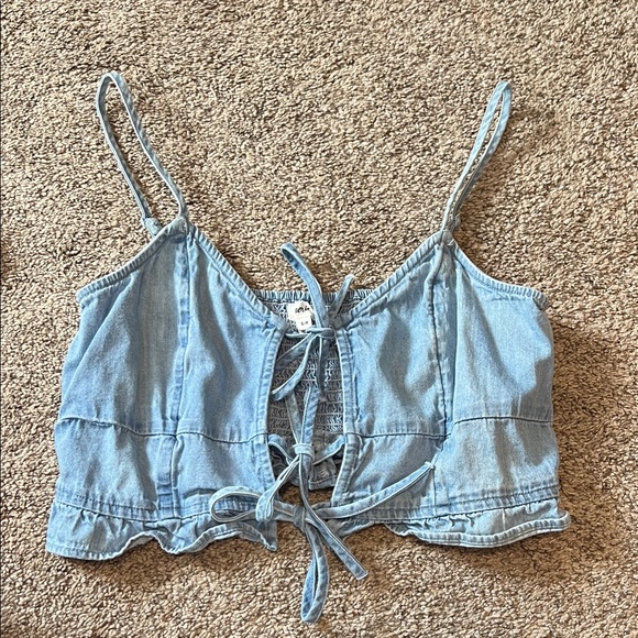 aerie Tops - Aerie Blue Denim Smocked Crop Top